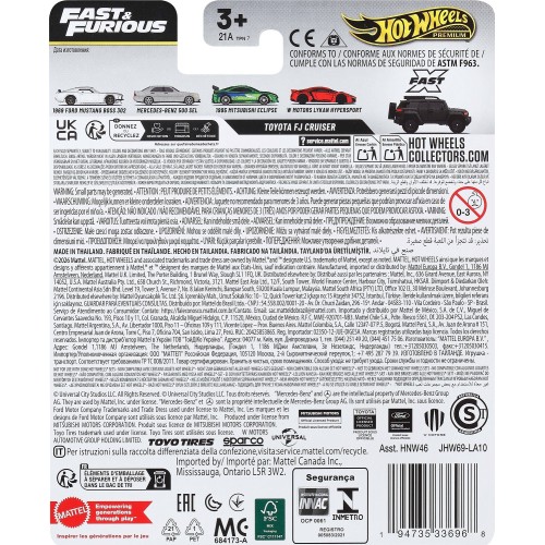 Mattel Hot Wheels Cars, Premium Fast & Furious Car for Adult Collectors HNW46 / JHW69 194735336968