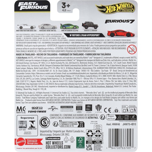 Mattel Hot Wheels Cars, Premium Fast & Furious Car for Adult Collectors HNW46 / JHW70 194735337057