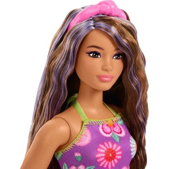 Mattel Barbie Fashionistas Doll 244 With Floral Halter Dress, Purple-streaked Brown Hair FBR37 / JJN57 194735339990
