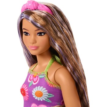 Mattel Barbie Fashionistas Doll 244 With Floral Halter Dress, Purple-streaked Brown Hair FBR37 / JJN57 194735339990