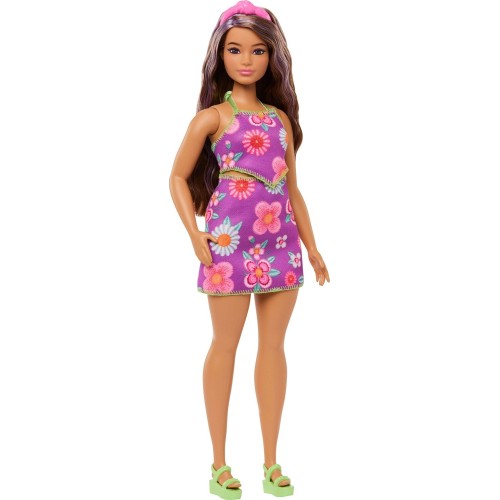 Mattel Barbie Fashionistas Doll 244 With Floral Halter Dress, Purple-streaked Brown Hair FBR37 / JJN57 194735339990