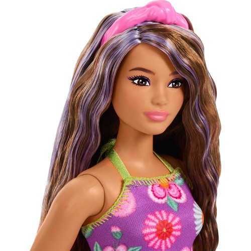 Mattel Barbie Fashionistas Doll 244 With Floral Halter Dress, Purple-streaked Brown Hair FBR37 / JJN57 194735339990