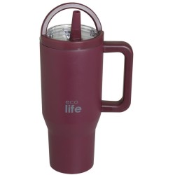 eco life Ecolife θερμός ποτήρι ανοξείδωτο 2 handles granberry με καλαμάκι 900ml 33-BO-7070 5208009003779