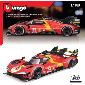 Bburago - 1/18 Ferrari Racing - 499p LMH 202351 - Red - New 2024: Metallic Replica - Detailed Interior - Opening Doors and Hood 