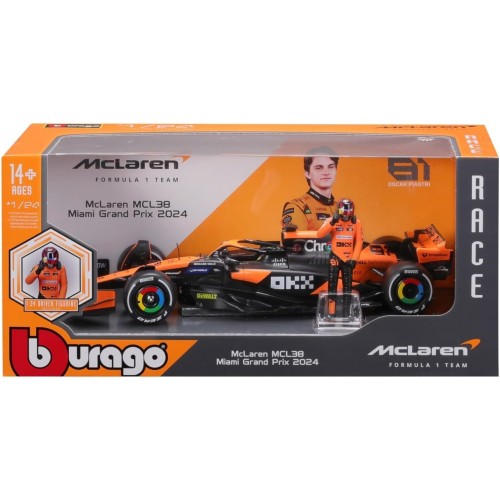 Bburago 1:24 2024 Race Mclaren Mcl38 With Figure, Piastri 81 18/28040 (#81) 4893993018017
