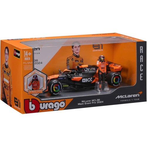 Bburago 1:24 2024 Race Mclaren Mcl38 With Figure, Piastri 81 18/28040 (#81) 4893993018017