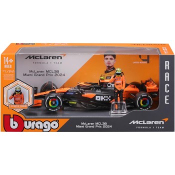 Bburago 1:24 2024 Race Mclaren Mcl38 With Figure, Norris 4 18/28040 (#4) 4893993280407