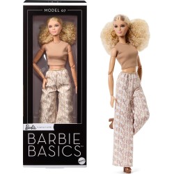 Mattel Barbie Basics Collectible Doll, Model 07 With Blonde Hair in White Pants With Golden Print JJX26 194735343553