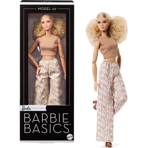Mattel Barbie Basics Collectible Doll, Model 07 With Blonde Hair in White Pants With Golden Print JJX26 194735343553