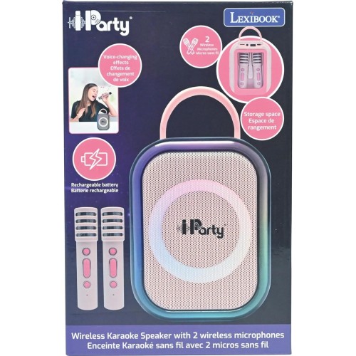 Lexibook, Wireless Karaoke Speaker With 2 Microphones, Pink, Btc030pk 25.BTC030PK 3380743119229
