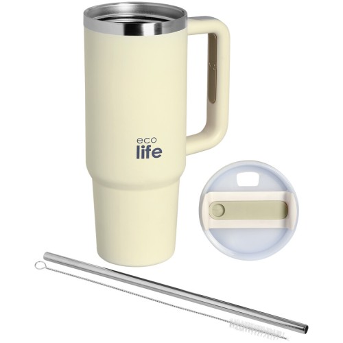 eco life ecolife μεταλλικό θερμός με καλαμάκι cream 900ml 33-BO-5012 5208009003021