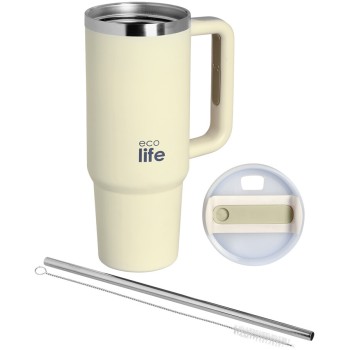 eco life ecolife μεταλλικό θερμός με καλαμάκι cream 900ml 33-BO-5012 5208009003021