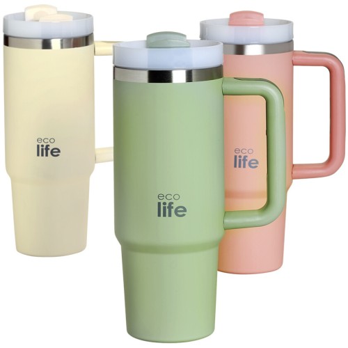 eco life ecolife μεταλλικό θερμός με καλαμάκι cream 900ml 33-BO-5012 5208009003021