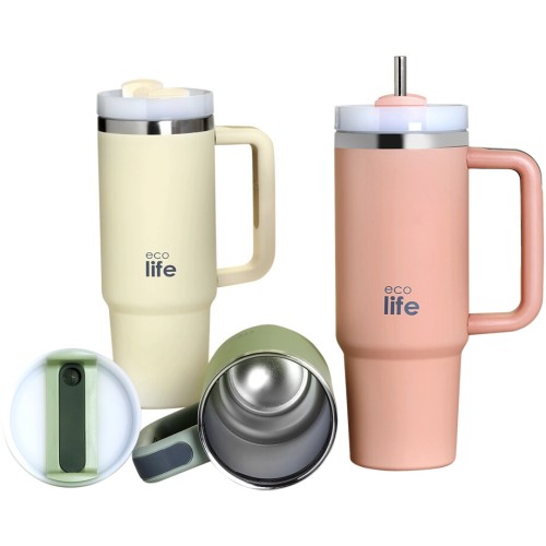eco life ecolife μεταλλικό θερμός με καλαμάκι cream 900ml 33-BO-5012 5208009003021