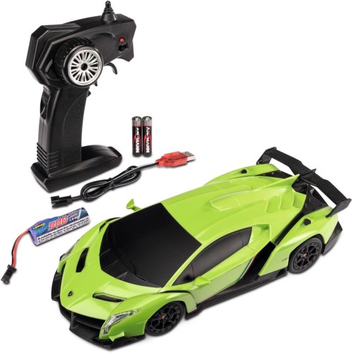 Carson 500404308 1:24 Lamborghini Veneno 2.4g 100% RTR green - remote controlled car, LED lighting, driving time approx. 60 minu