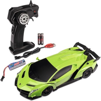 Carson 500404308 1:24 Lamborghini Veneno 2.4g 100% RTR green - remote controlled car, LED lighting, driving time approx. 60 minu