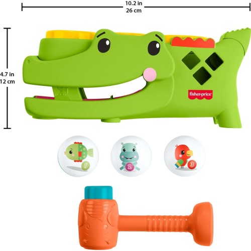 Mattel Fisher-price Sit & Tap Rolligator, Pounding Activity Toy for Baby Crawling Play, 3 Balls & Hammer JLB94 194735360369