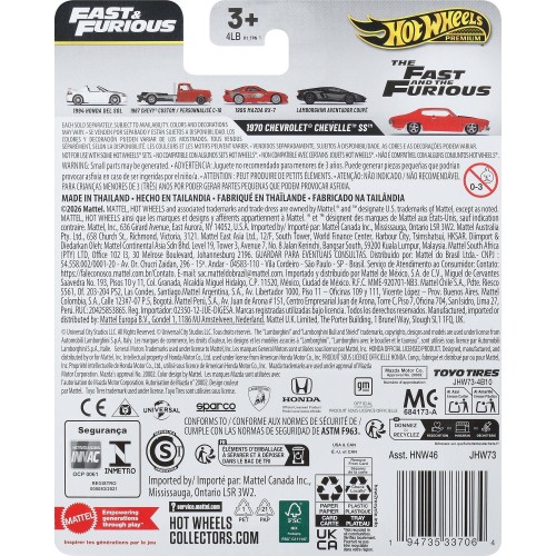 Mattel Hot Wheels Cars, Premium Fast & Furious Car for Adult Collectors HNW46 / JHW73 194735337064