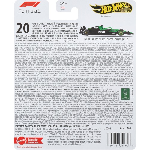 Mattel Hot Wheels 1:64 Scale Premium Die-cast Formula 1 Collectible Toy Race Car (styles May Vary) HRV11 / HRV11 194735347827