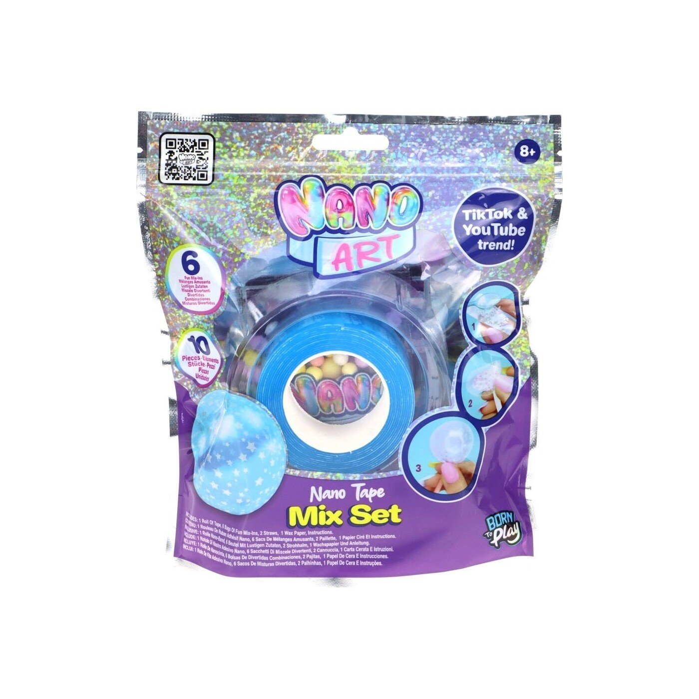 Bizak Nano Art Mini Pack Nuages Et Animaux, Thème Nourriture, Avec Ruban Nano Tape, Accessoires Et Slime, Dès 6 Ans