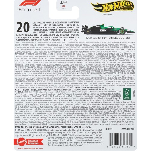 Mattel Hot Wheels 1:64 Scale Premium Die-cast Formula 1 Collectible Toy Race Car (styles May Vary) HRV11 / JKD89 194735347957