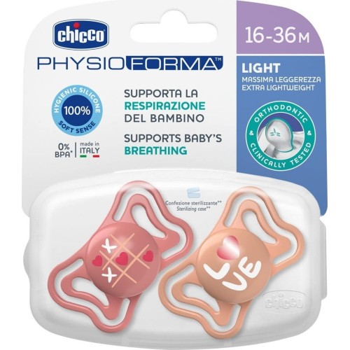 Chicco Pacifiers Light Physioforma Pink for 16-36 Months 2pcs C20-71039-11 8058664156429