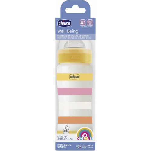 Chicco Well Being Plastic Bottle of Pink 330ml for 4+ Months A60-28637-11 8058664166244