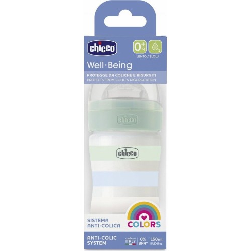 Chicco Well Being Plastic Bottle Against Colic Blue 150ml for 0+ Months A60-28611-21 8058664166206