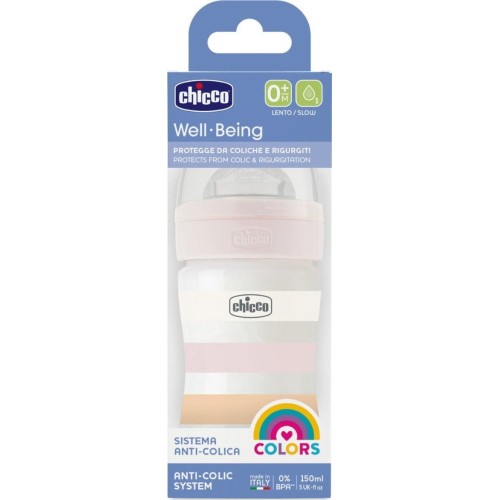 Chicco πλαστικό μπιμπερό well being κατά των κολικών ροζ 150ml για 0+ μηνών A60-28611-11 8058664166190