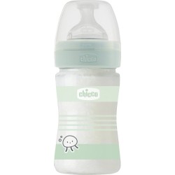Chicco γυάλινο μπιμπερό well being κατά των κολικών με θηλή σιλικόνης πράσινο 150ml για 0+ μηνών A50-28711-31 8058664166275