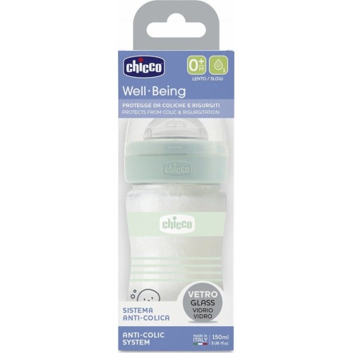 Chicco Glass Bottle Well Being Against Colic With Silicone Nipple 150ml for 0+ Months A50-28711-31 8058664166275