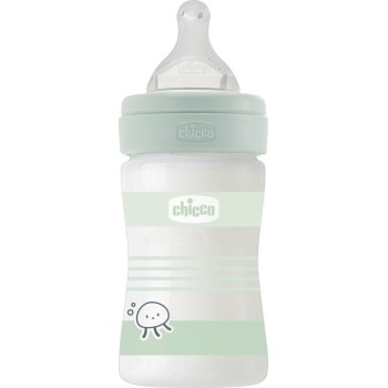 Chicco γυάλινο μπιμπερό well being κατά των κολικών με θηλή σιλικόνης πράσινο 150ml για 0+ μηνών A50-28711-31 8058664166275