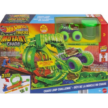 Mattel Hot Wheels Monster Trucks Mutant Chaos, Loop Challenge Playset With Wreckin’ Wolf Toy Truck & Slime JMK91 194735379439