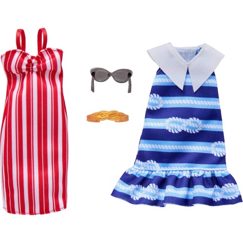 Mattel Barbie Fashions 2-pack Clothing Set, 2 Outfits for Barbie Doll With 2 Dresses, and Accessories GWF04 / JJN94 194735339853