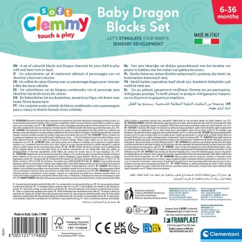 Clementoni clemmy σετ 10 μαλακά τουβλάκια and φιγουράκι δρακουλάκι για 6+ μηνών 1033-17980 8005125179800