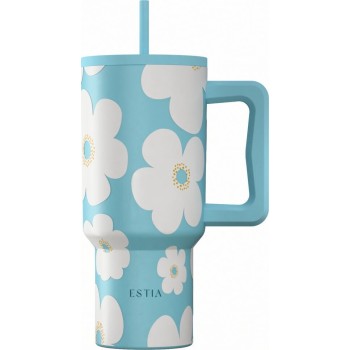 Estia Θερμος Straw Tumbler XL Save the Aegean 900ml Blue Daisy 01-41618 5207158041618