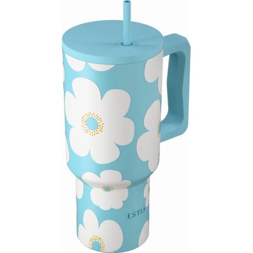 Estia Θερμος Straw Tumbler XL Save the Aegean 900ml Blue Daisy 01-41618 5207158041618