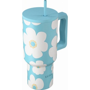 Estia Θερμος Straw Tumbler XL Save the Aegean 900ml Blue Daisy 01-41618 5207158041618