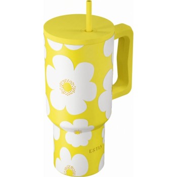 Estia Θερμος Straw Tumbler XL Save the Aegean 900ml Yellow Daisy 01-41625 5207158041625