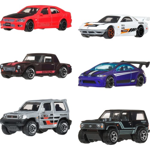 Mattel Hot Wheels 1:64 Scale Die-cast Toy Cars, Set of 6 Japanese Vehicles (styles May Vary) JLB23 194735359844