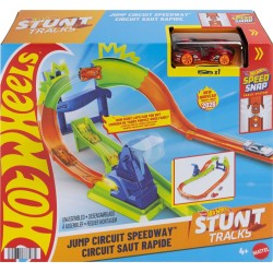 Mattel Hot Wheels Stunt Tracks Jump Circuit Speedway With 1:64 Scale Die-cast Toy Car, 180-degree Curve JLM90 / JHK74 1947353339