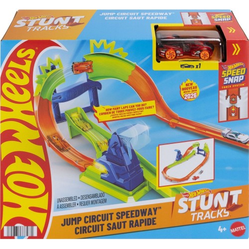 Mattel Hot Wheels Stunt Tracks Jump Circuit Speedway With 1:64 Scale Die-cast Toy Car, 180-degree Curve JLM90 / JHK74 1947353339