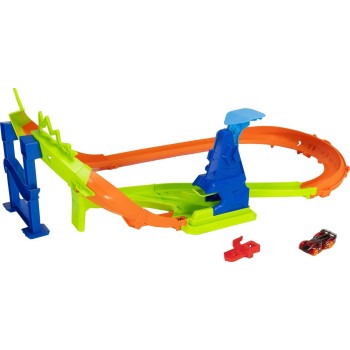 Mattel Hot Wheels Stunt Tracks Jump Circuit Speedway With 1:64 Scale Die-cast Toy Car, 180-degree Curve JLM90 / JHK74 1947353339
