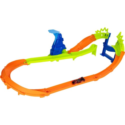 Mattel Hot Wheels Stunt Tracks Jump Circuit Speedway With 1:64 Scale Die-cast Toy Car, 180-degree Curve JLM90 / JHK74 1947353339