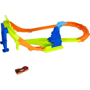 Mattel Hot Wheels Stunt Tracks Jump Circuit Speedway With 1:64 Scale Die-cast Toy Car, 180-degree Curve JLM90 / JHK74 1947353339