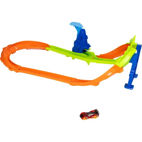 Mattel Hot Wheels Stunt Tracks Jump Circuit Speedway With 1:64 Scale Die-cast Toy Car, 180-degree Curve JLM90 / JHK74 1947353339