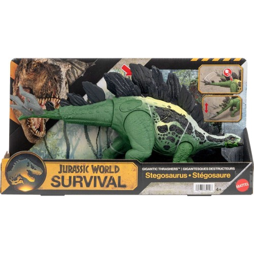 Mattel Jurassic World Gigantic Thrashers Stegosaurus Dinosaur Action Figure Toy, 2 Attacks & Evolve Feature JGB92 / JKL85 194735
