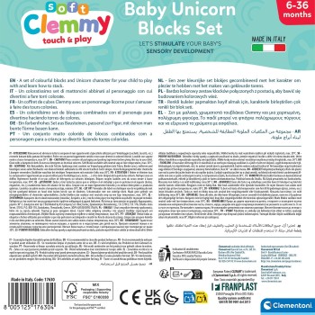 Clementoni Clemmy set of 10 Soft Bricks and Unicorn Figure for 3+ Years 1033-17630 8005125176304