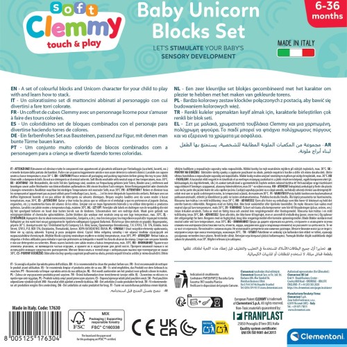 Clementoni Clemmy set of 10 Soft Bricks and Unicorn Figure for 3+ Years 1033-17630 8005125176304
