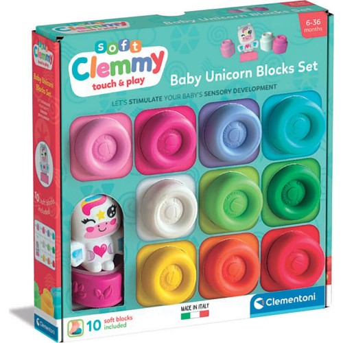Clementoni Clemmy set of 10 Soft Bricks and Unicorn Figure for 3+ Years 1033-17630 8005125176304